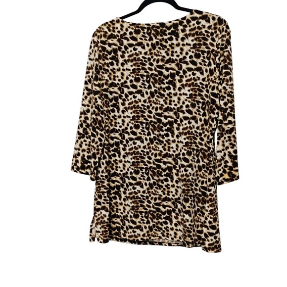 Cato Top Women Large Brown Cheetah Print Stretch Knit Tunic Beaded 3/4 Sleeve - Picture 5 of 7